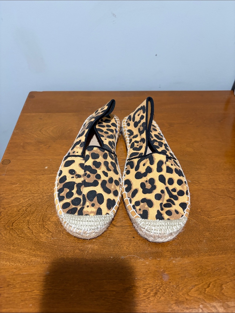 JustFab Leopard Print Espadrille Flats in Tan and Black